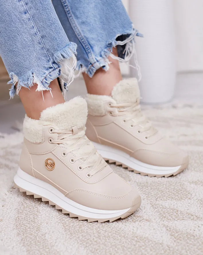 Ocieplane|Sneakersy^Royalfashion Buty sportowe damskie z ociepleniem w kolorze m Cerrto beżowy