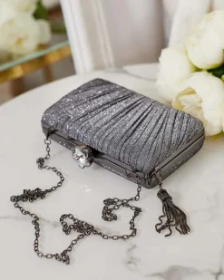 Małe Torebki^Royalfashion Błyszcząca mała torebka damska gołębi szary