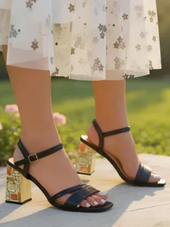 Buty Na Wielkie Wyjście|Sandały Na Słupku^Royalfashion Błyszczące damskie sandały Crystal Charm