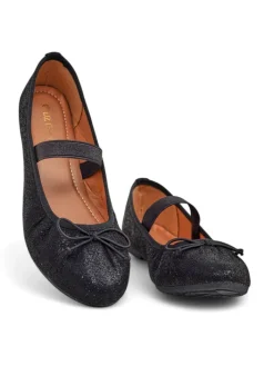 Buty Na Wielkie Wyjście|Baleriny Klasyczne^Royalfashion Błyszczące damskie baleriny z kokardką i gumką Safte czarny