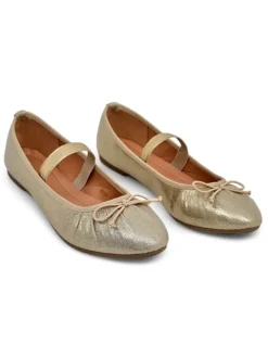 Buty Na Wielkie Wyjście|Baleriny Klasyczne^Royalfashion Błyszczące damskie baleriny z kokardką i gumką Safte złoty