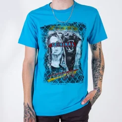 Bluzki^Royalfashion Ciemnoniebieska bawełniana koszulka męska z printem kobaltowy