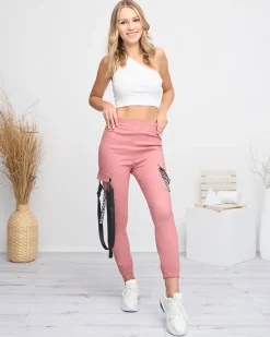 Spodnie Cargo^Royalfashion Ciemnoróżowe damskie spodnie bojówki z paskiem ciemnoróżowy