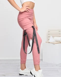 Spodnie Cargo^Royalfashion Ciemnoróżowe damskie spodnie bojówki z paskiem ciemnoróżowy