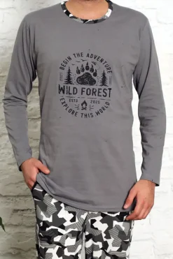 Piżamy^Royalfashion Ciemnoszara męska piżama ze spodniami w moro gołębi szary