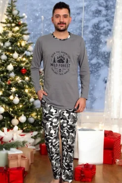 Piżamy^Royalfashion Ciemnoszara męska piżama ze spodniami w moro gołębi szary