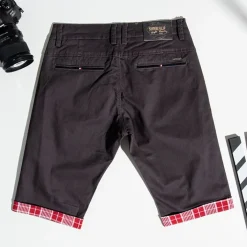 Spodnie|Spodnie^Royalfashion Ciemnoszare męskie spodenki z mi wstawkami Bordowy