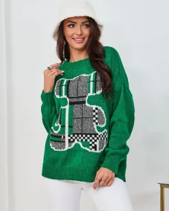 Swetry^Royalfashion Ciemno damski sweter z misiem zielony
