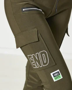 Spodnie Cargo|Spodnie Materiałowe^Royalfashion Ciemnozielone damskie spodnie typu bojówki z napisem zielony