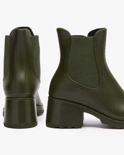 Botki Bez Ocieplenia|Botki Na Płaskim Obcasie^Royalfashion Ciemnozielone damskie botki Caldala zielony