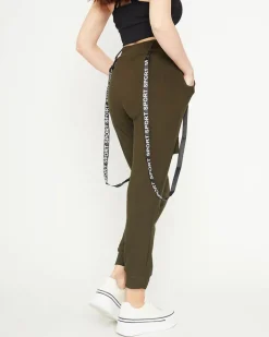 Spodnie Cargo|Spodnie Dresowe^Royalfashion Ciemnozielone damskie materiałowe spodnie typu bojówki z szelkami zielony