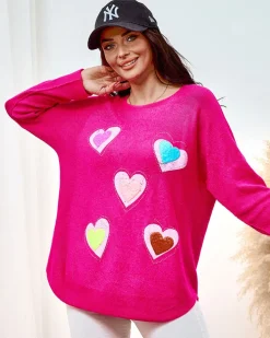 Swetry^Royalfashion Cienki damski sweterek z serduszkami różowy