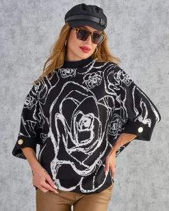 Swetry^Royalfashion Cienki damski sweterek z printem czarny