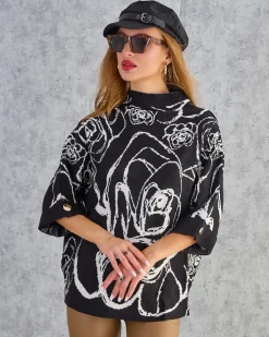 Swetry^Royalfashion Cienki damski sweterek z printem czarny