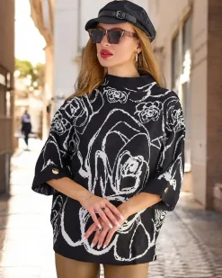 Swetry^Royalfashion Cienki damski sweterek z printem czarny