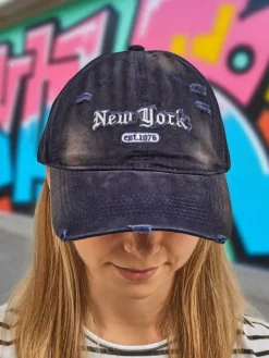 Czapki I Kapelusze^Royalfashion Czapka z Daszkiem New York 1976 z przetarciami Granatowy