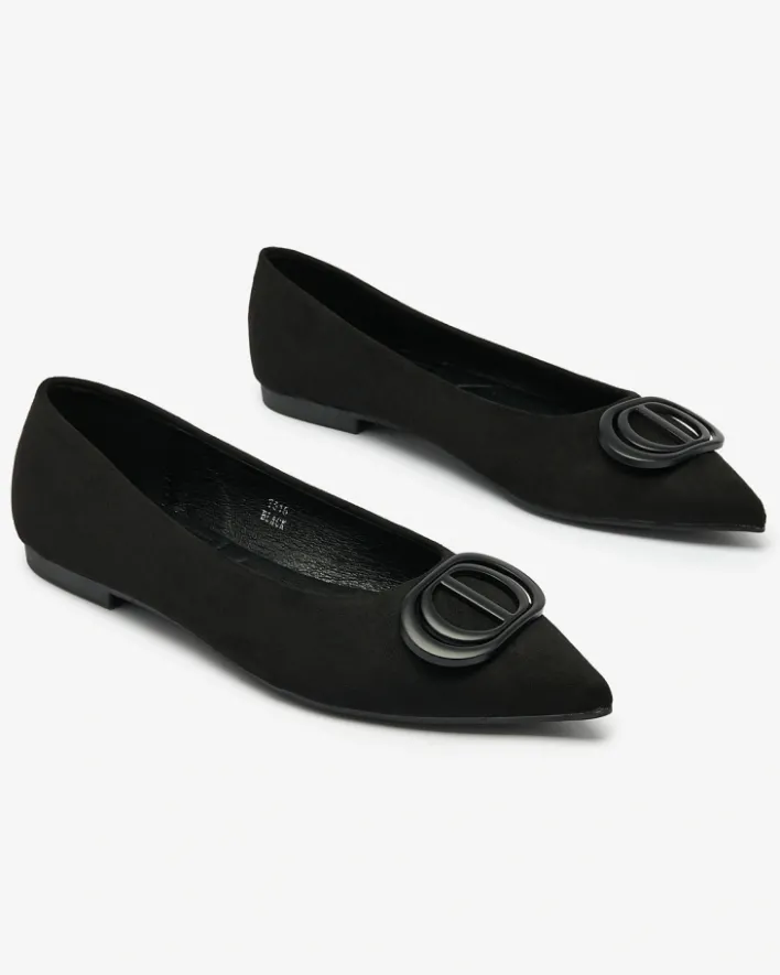 Baleriny Klasyczne^Royalfashion Czarne baleriny damskie w szpic z ozdobą na nosku Tidita czarny