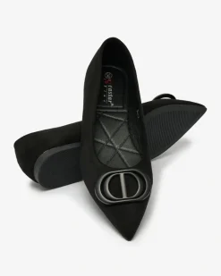 Baleriny Klasyczne^Royalfashion Czarne baleriny damskie w szpic z ozdobą na nosku Tidita czarny