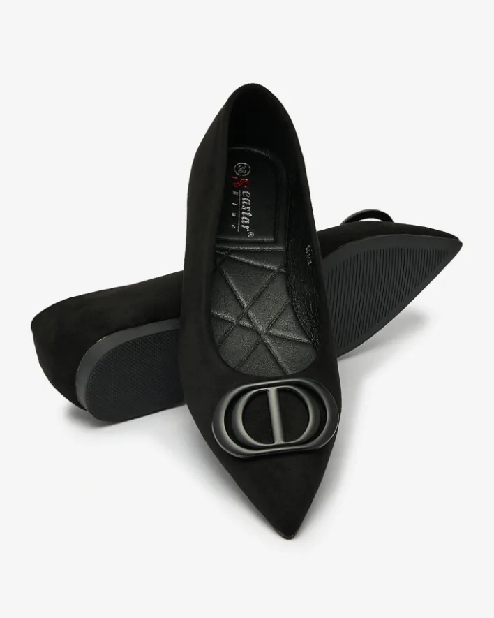 Baleriny Klasyczne^Royalfashion Czarne baleriny damskie w szpic z ozdobą na nosku Tidita czarny