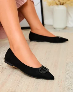 Baleriny Klasyczne^Royalfashion Czarne baleriny damskie w szpic z ozdobą na nosku Tidita czarny