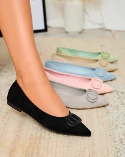 Baleriny Klasyczne^Royalfashion Czarne baleriny damskie w szpic z ozdobą na nosku Tidita czarny