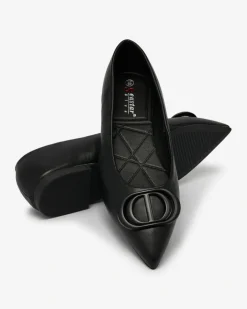 Baleriny Klasyczne^Royalfashion Czarne baleriny damskie w szpic z ozdobą na nosku Manixy czarny