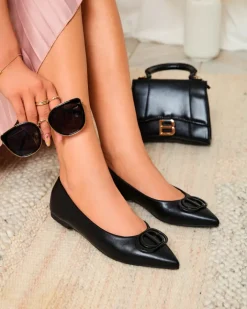 Baleriny Klasyczne^Royalfashion Czarne baleriny damskie w szpic z ozdobą na nosku Manixy czarny