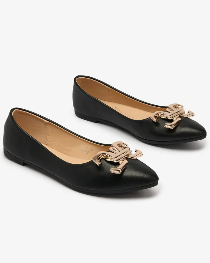 Baleriny Klasyczne^Royalfashion Czarne baleriny damskie w szpic z ozdobą na nosku Figgda czarny