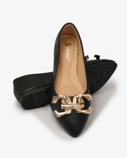 Baleriny Klasyczne^Royalfashion Czarne baleriny damskie w szpic z ozdobą na nosku Figgda czarny