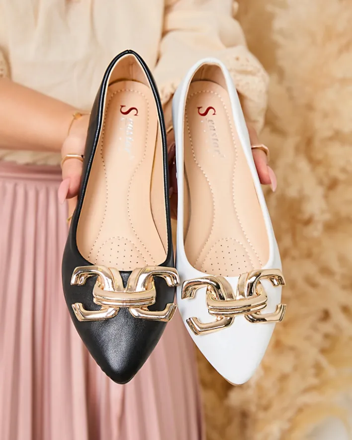 Baleriny Klasyczne^Royalfashion Czarne baleriny damskie w szpic z ozdobą na nosku Figgda czarny