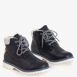 Chłopięce^Royalfashion Czarne chłopięce ocieplane trzewiki Tiptop czarny
