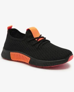 Bieganie, Ćwiczenia I Trening^Royalfashion Czarne damskie buty sportowe z pomarańzowymi wstawkami Keteti pomarańczowy