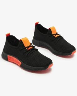 Bieganie, Ćwiczenia I Trening^Royalfashion Czarne damskie buty sportowe z pomarańzowymi wstawkami Keteti pomarańczowy