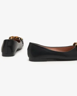 Baleriny Klasyczne^Royalfashion Czarne damskie eko-skórzane balerinki ze złotą ozdobą Gassi czarny