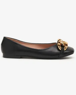 Baleriny Klasyczne^Royalfashion Czarne damskie eko-skórzane balerinki ze złotą ozdobą Gassi czarny