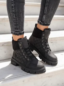 Trapery|Botki Z Delikatnym Ociepleniem^Royalfashion Czarne damskie ocieplane botki typu trapery Hogenaf czarny