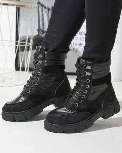 Trapery|Botki Bez Ocieplenia^Royalfashion Czarne damskie nieocieplane botki typu trapery Kasemi czarny