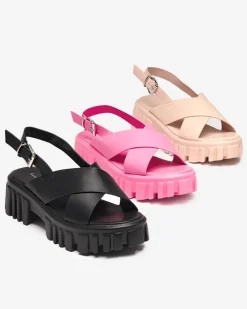 Buty Na Wielkie Wyjście|Sandały Na Słupku^Royalfashion Czarne damskie sandały na masywnej podeszwie Otida czarny