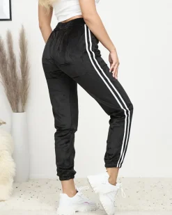 Spodnie Dresowe^Royalfashion Czarne damskie ocieplane welurowe spodnie dresowe z lampasami