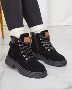 Trapery|Botki Z Delikatnym Ociepleniem^Royalfashion Czarne damskie ocieplane botki typu trapery Radoras czarny