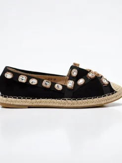 Espadryle Płaskie^Royalfashion Czarne damskie espadryle z kryształkami Wamba czarny