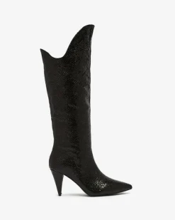 Kozaki Z Ociepleniem|Kozaki Do Kolana^Royalfashion Czarne damskie kozaki na szpilce z tłoczeniem Elivea czarny