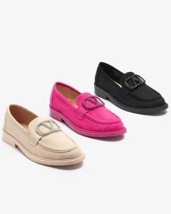 Espadryle Płaskie^Royalfashion Czarne mokasyny damskie z ozdobą Fogras czarny