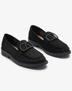 Espadryle Płaskie^Royalfashion Czarne mokasyny damskie z ozdobą Fogras czarny