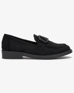 Espadryle Płaskie^Royalfashion Czarne mokasyny damskie z ozdobą Fogras czarny