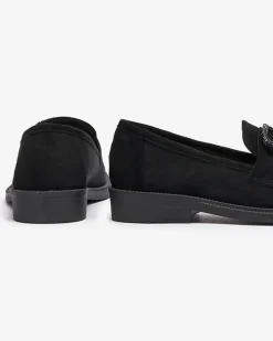 Espadryle Płaskie^Royalfashion Czarne mokasyny damskie z ozdobą Fogras czarny