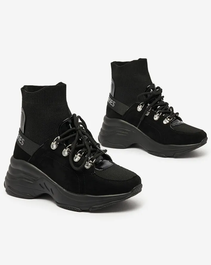 Botki Z Delikatnym Ociepleniem|Botki Na Płaskim Obcasie^Royalfashion Czarne sneakersy damskie z ociepleniem Aleppo