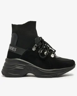 Botki Z Delikatnym Ociepleniem|Botki Na Płaskim Obcasie^Royalfashion Czarne sneakersy damskie z ociepleniem Aleppo