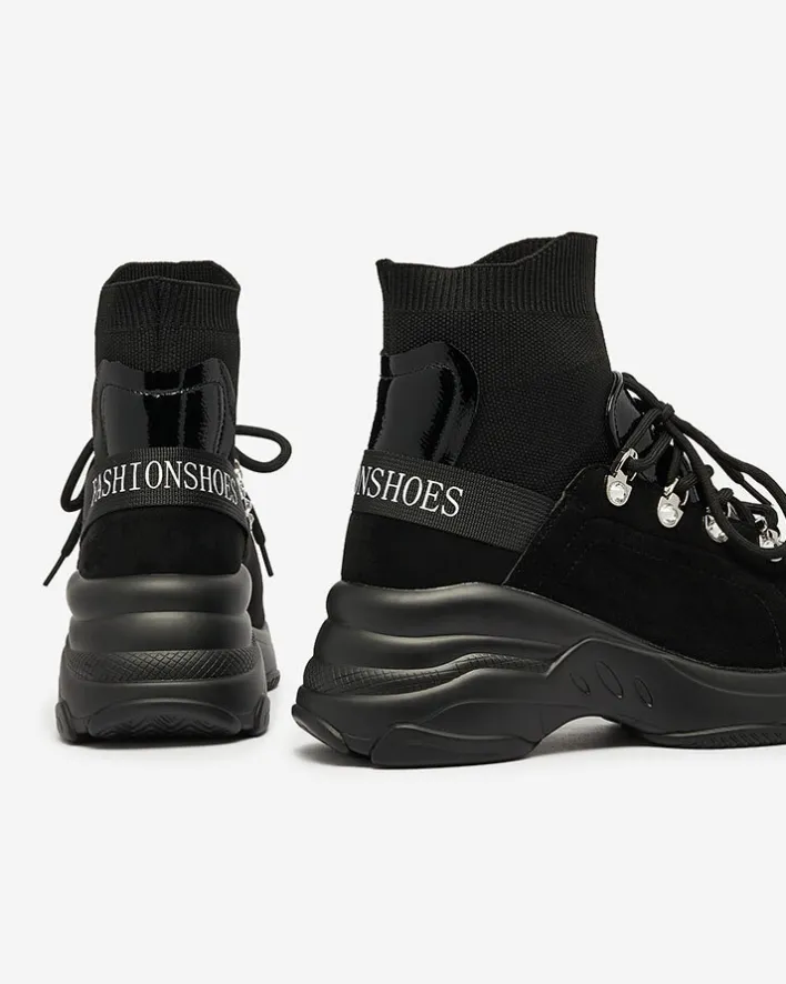 Botki Z Delikatnym Ociepleniem|Botki Na Płaskim Obcasie^Royalfashion Czarne sneakersy damskie z ociepleniem Aleppo