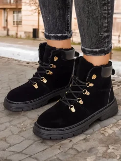 Trapery|Botki Sznurowane^Royalfashion Czarne trapery damskie Develier czarny